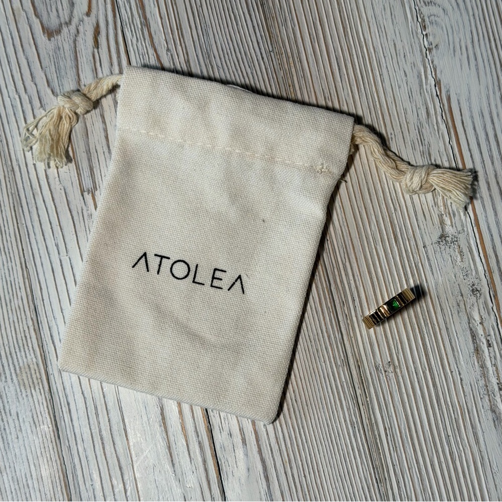 Atolea Gold Band Ring with Green Accent